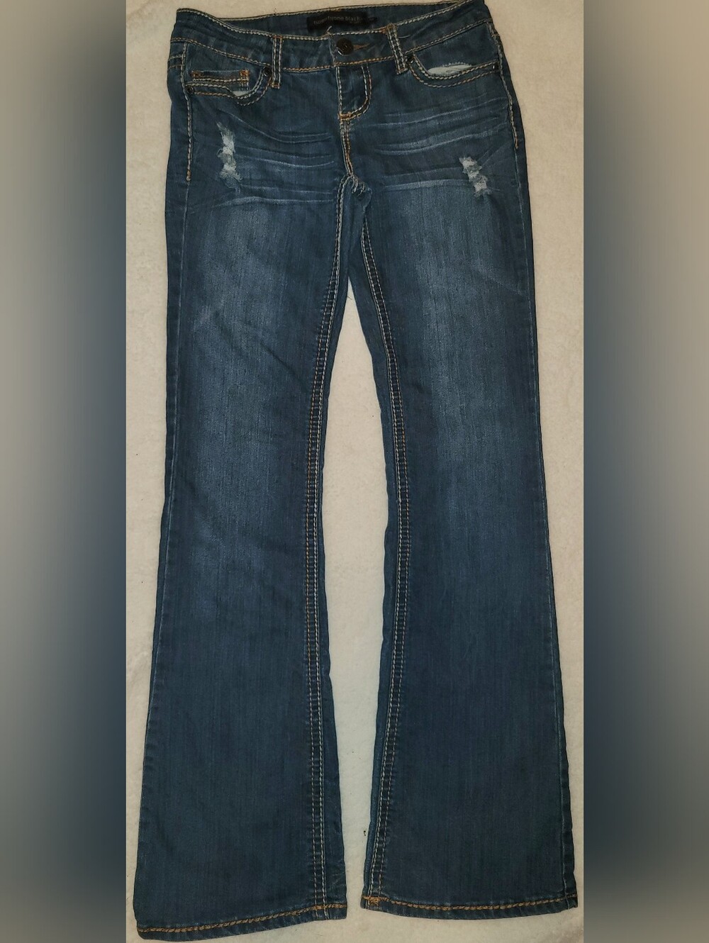 Rue21 Twentyone Black Distressed Bootcut Jeans Womens 3/4R M Flap Pocket Y2K